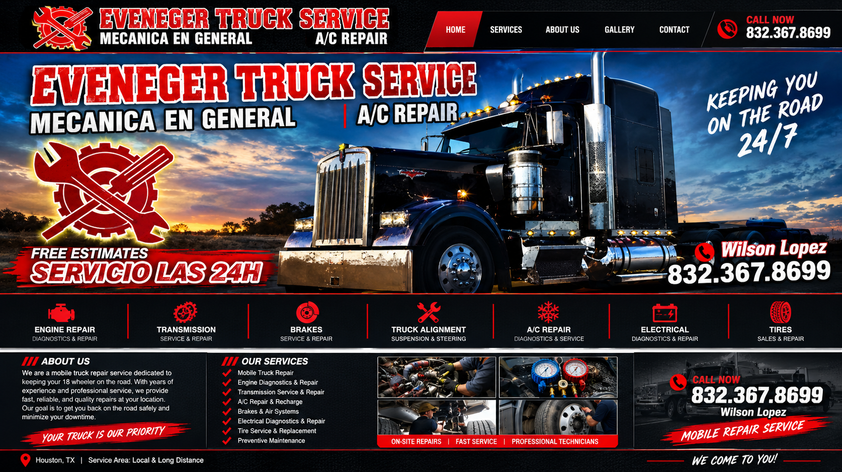 Illustrated truck repair website artwork